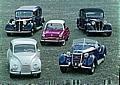 Audi Historie auf einen Blick: Horch 830 BL, 1938; DKW3=6 (F91), 1953; NSU Prinz 30, 1959; Wanderer W25K, 1937; Audi Front 225, 1936 (von links nach rechts).